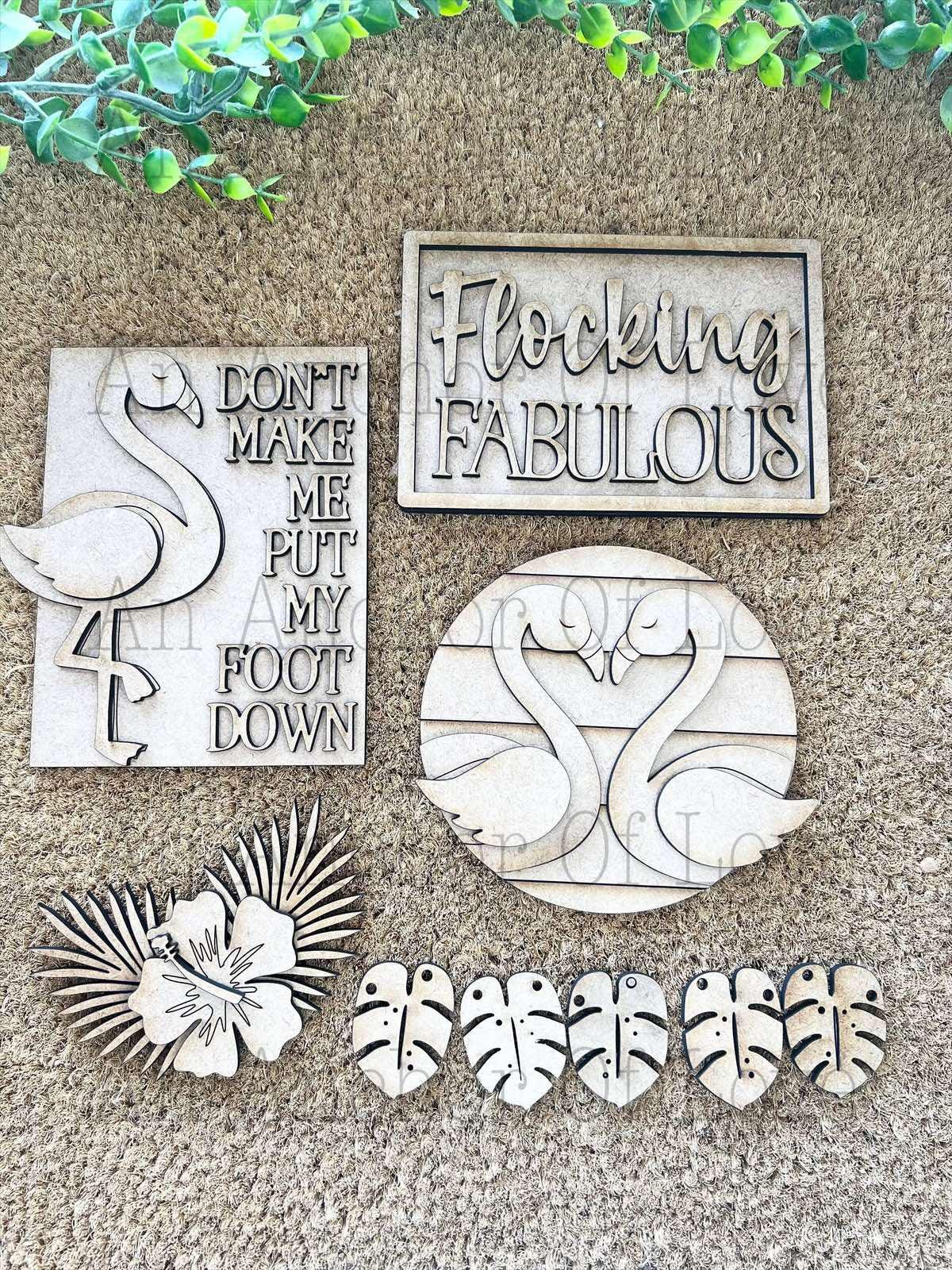 Flamingo DIY Paint Kit | Tiered Tray Laser Cut Wood Blanks | Holiday DIY Kits
