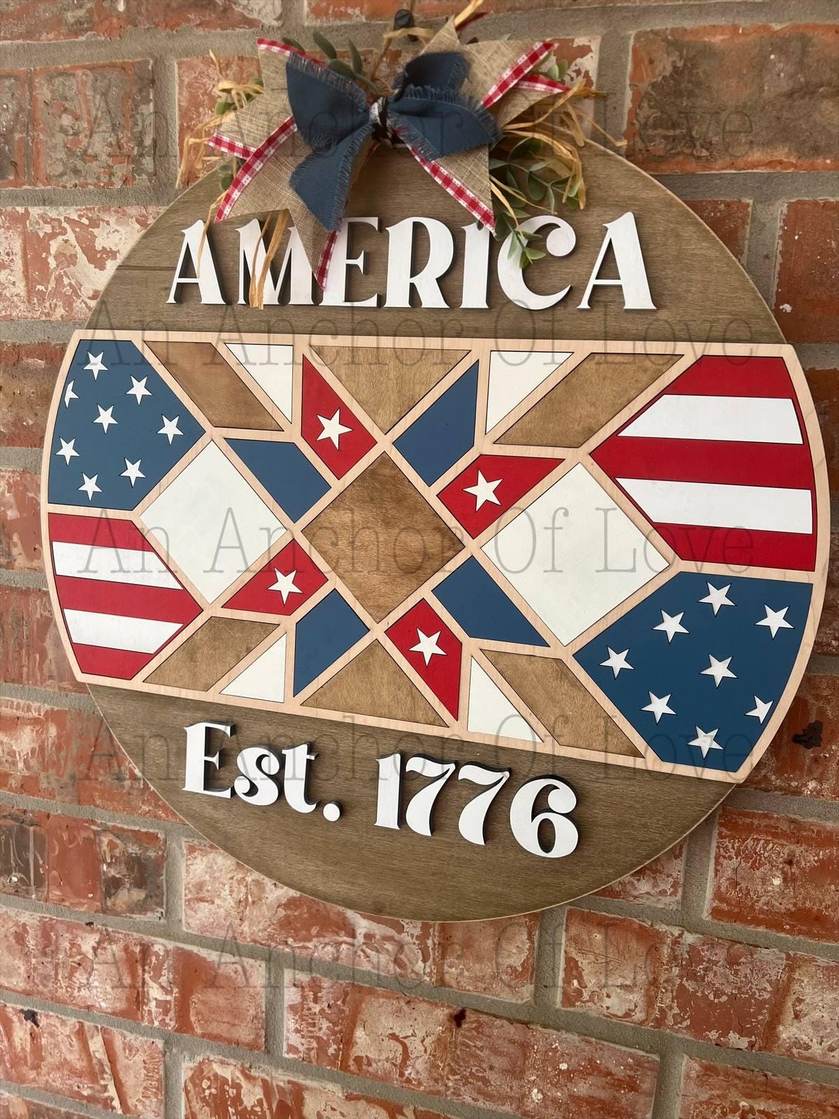 Fourth of July barn quilt door hanger - Patriotic door hanger, fourth of July decor, Fourth of July decor handmade
