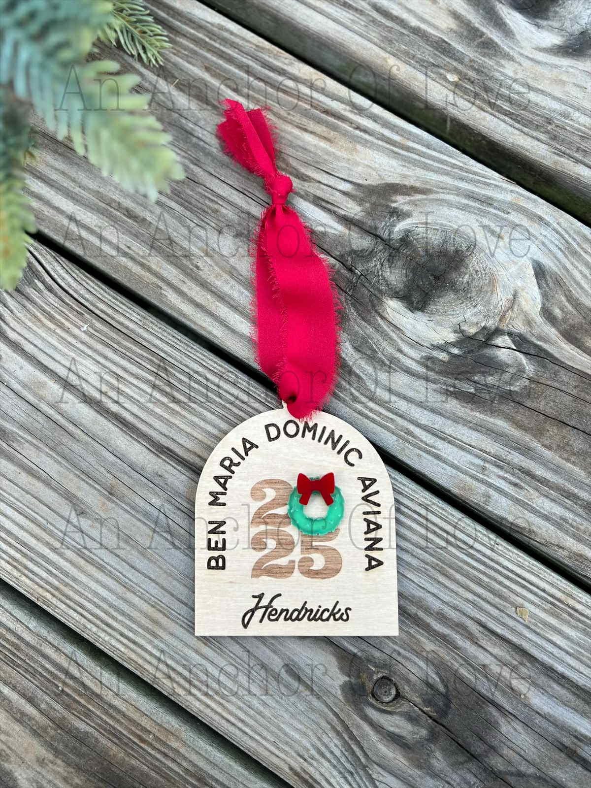 Personalized Family Christmas Ornament: Boho Engraved Wood, Up to 15 Names