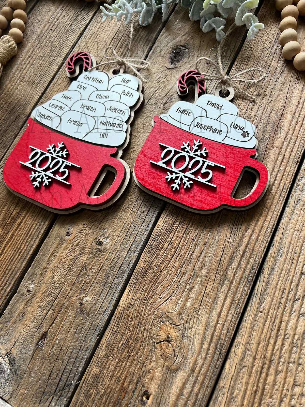 Personalized family hot cocoa ornament- Christmas ornament / 2025 Christmas ornament /-up to 15 names - personalized family gift