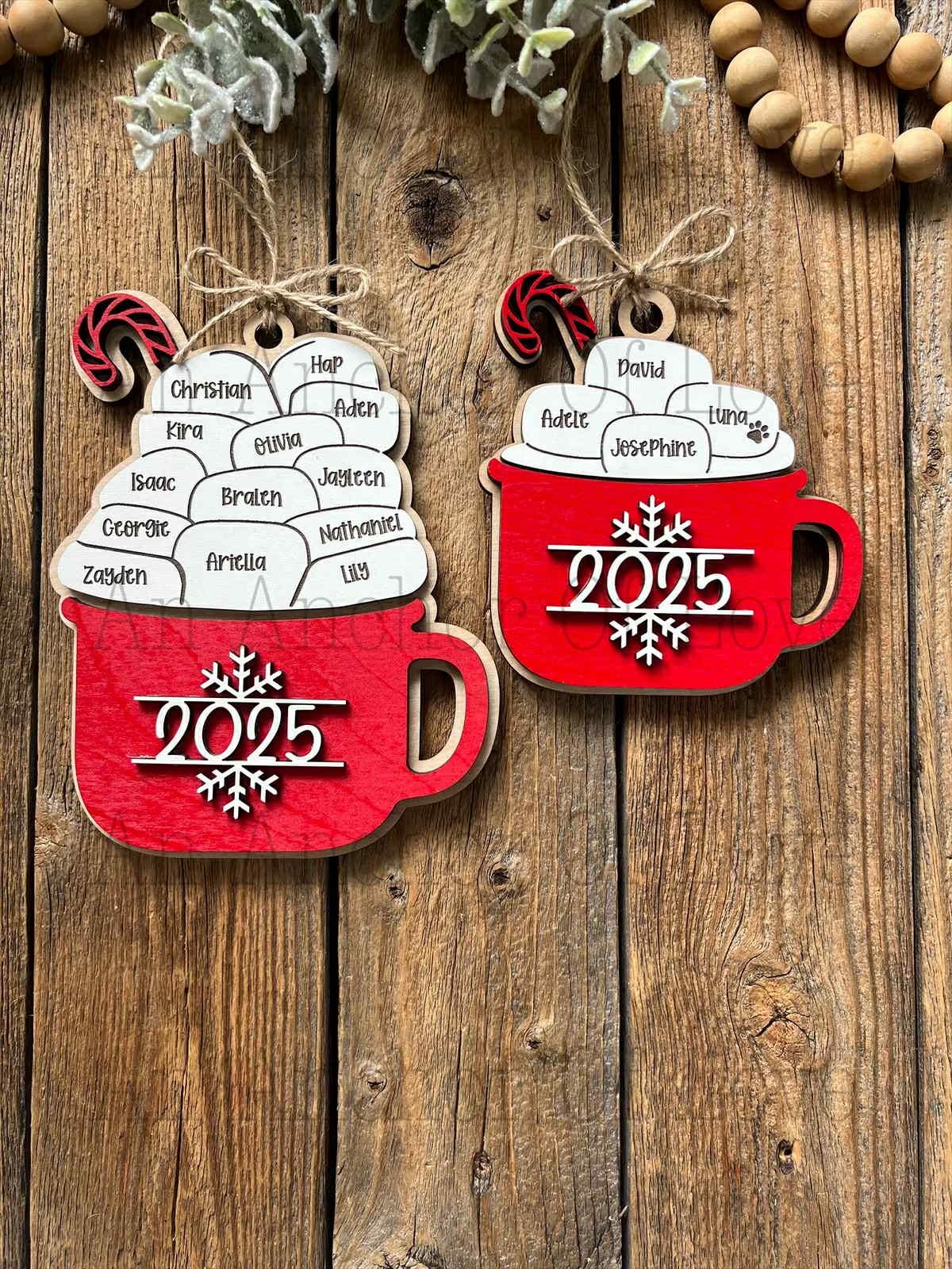 Personalized family hot cocoa ornament- Christmas ornament / 2025 Christmas ornament /-up to 15 names - personalized family gift