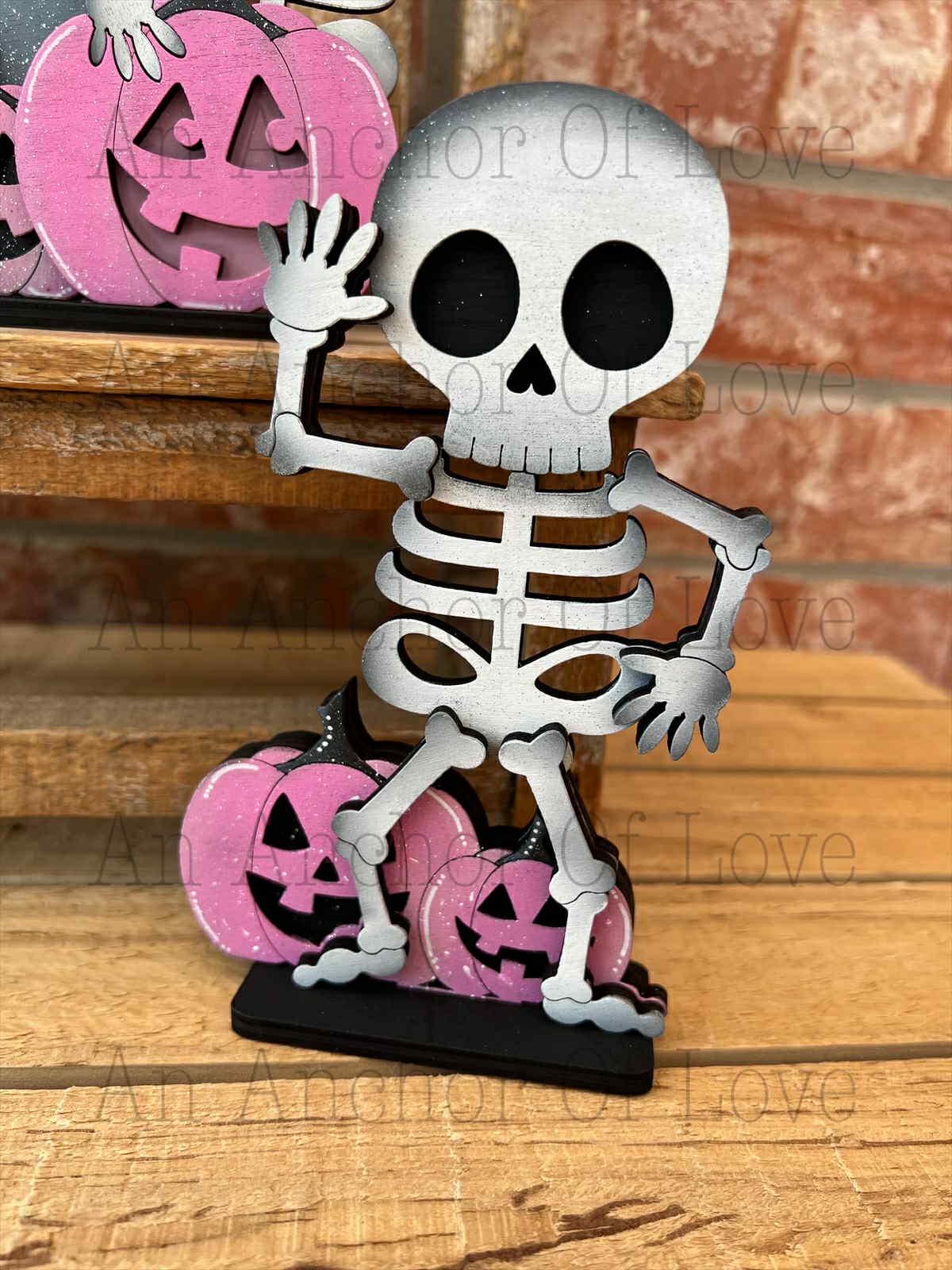 Pink Halloween Tiered Tray Skeleton Decor - Pink Halloween Tiered Tray set - Halloween Signs - Pastel Halloween Decor - Girly Halloween