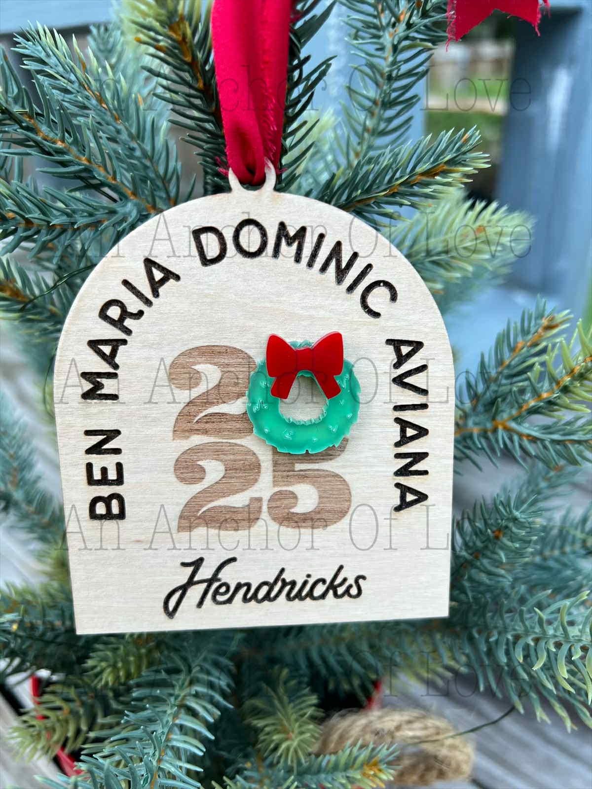 Personalized Family Christmas Ornament: Boho Engraved Wood, Up to 15 Names