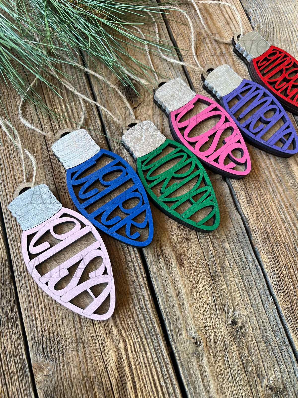 Personalized Single Name Christmas Bulb Ornament- two layer wood ornament Christmas Gift- 2025