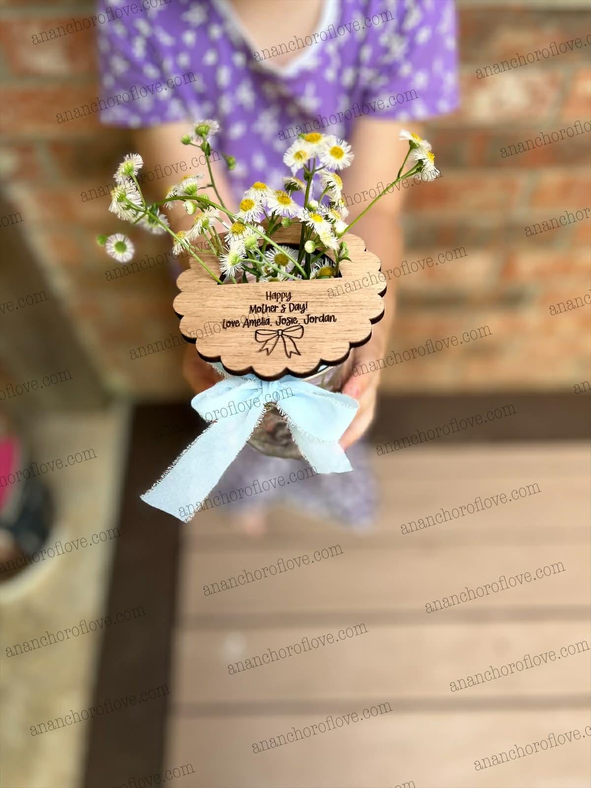 Flowers for Mom - Mothers Day wooden wide mouth Jar lid -Jar Not Included | Choose Ribbon Color | Fast Shipping