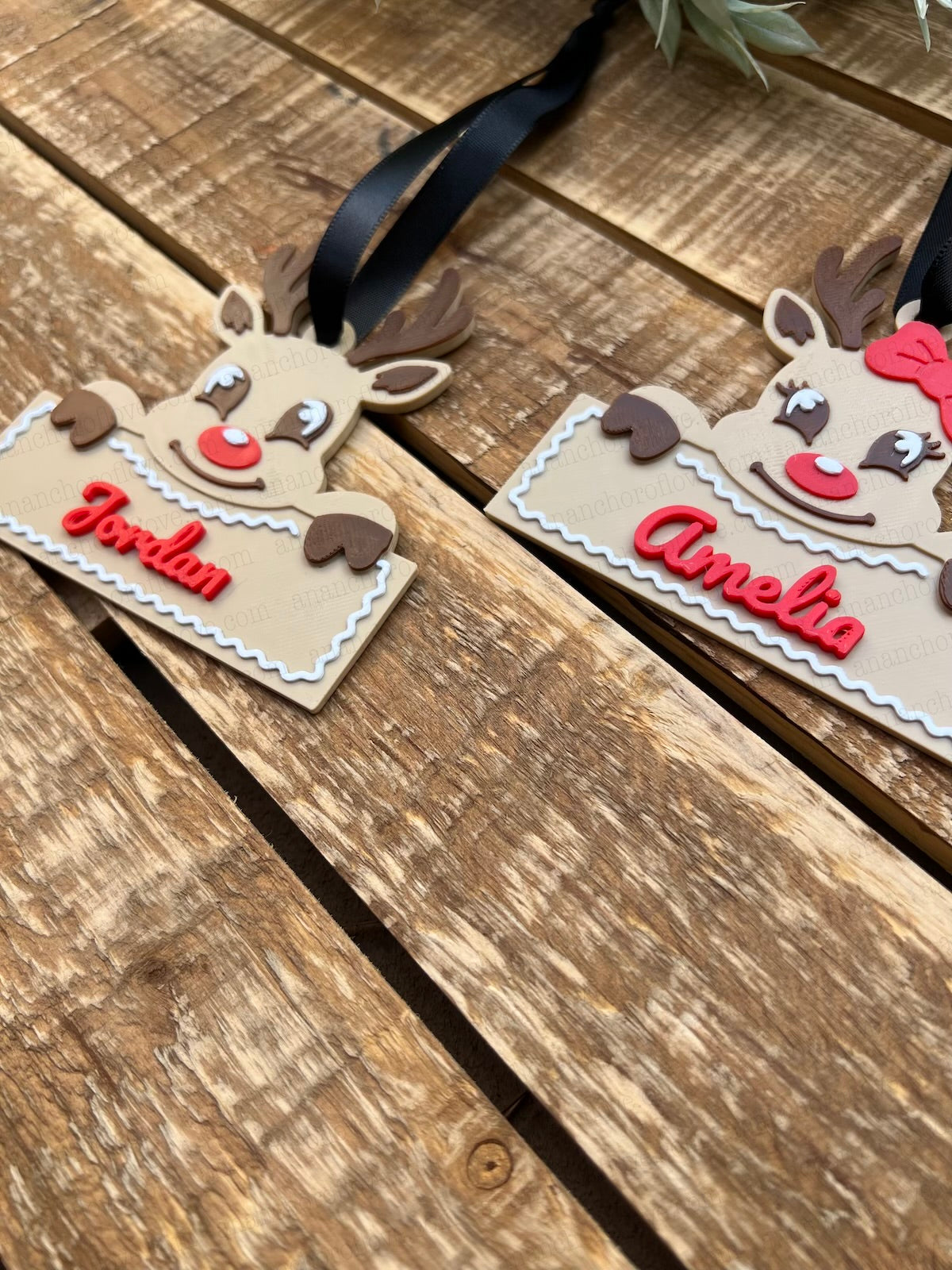 Personalized 3D Printed Reindeer Christmas Ornament – Custom Name Rudolph Tree Decoration, Cute Stocking Stuffer Gift, 3.5 Inch Ornament