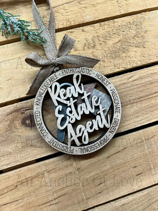 Real Estate Agent Hand Painted, wooden Christmas ornament
