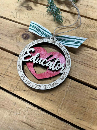 Educator Christmas Ornament, Wood Ornament, Gift for Teacher