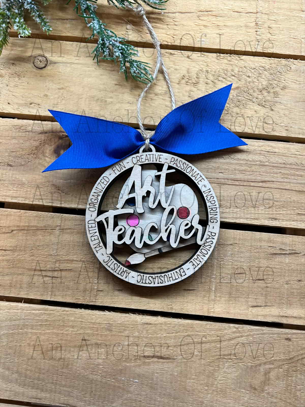 Art Teacher Christmas Ornament, Wood Ornament, Gift for Teacher