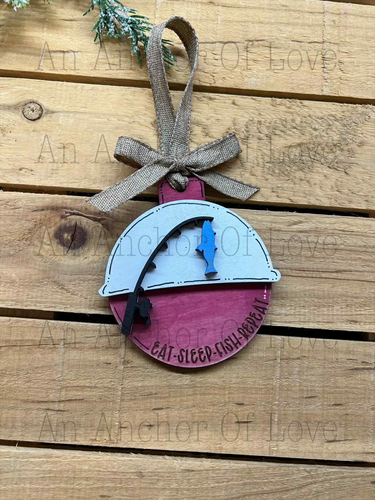 Christmas Fishing bobber Ornament – Hand Painted, wooden Christmas ornament