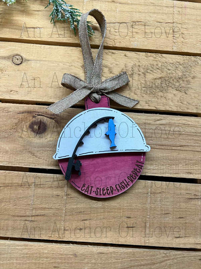 Christmas Fishing bobber Ornament – Hand Painted, wooden Christmas ornament