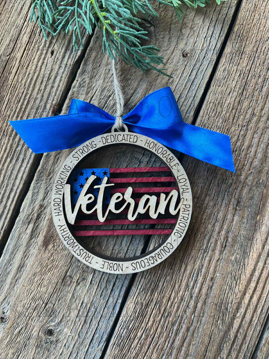 Veteran Christmas ornament, Layered wood ornament, Veteran Christmas Gift