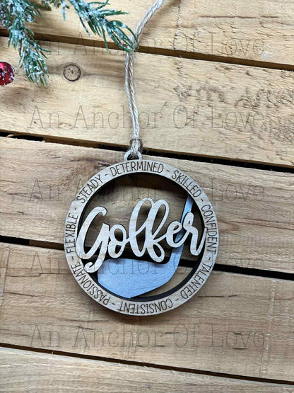 Golf Keepsake Christmas Keepsake Tree Ornament- wooden golfer ornament