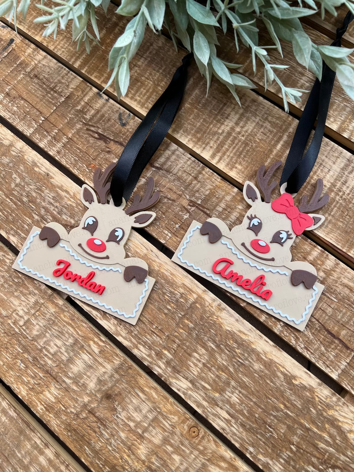 Personalized 3D Printed Reindeer Christmas Ornament – Custom Name Rudolph Tree Decoration, Cute Stocking Stuffer Gift, 3.5 Inch Ornament