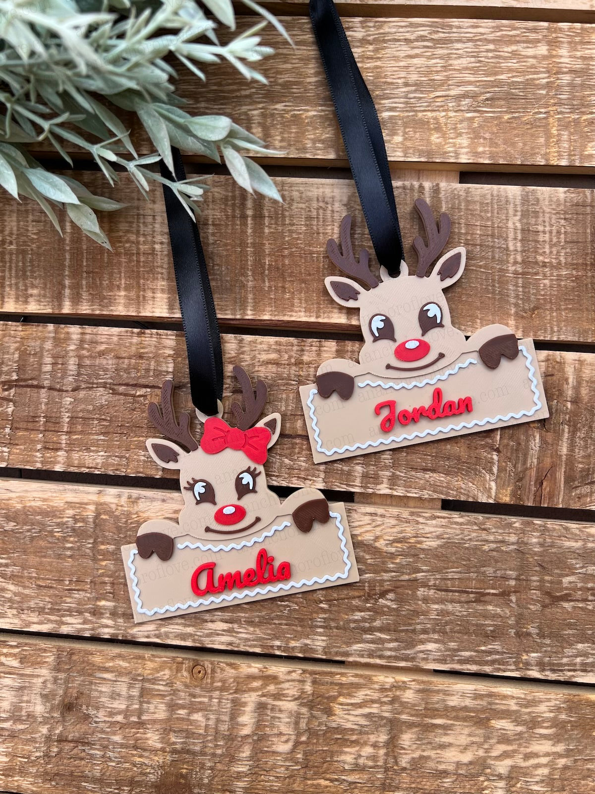 Personalized 3D Printed Reindeer Christmas Ornament – Custom Name Rudolph Tree Decoration, Cute Stocking Stuffer Gift, 3.5 Inch Ornament