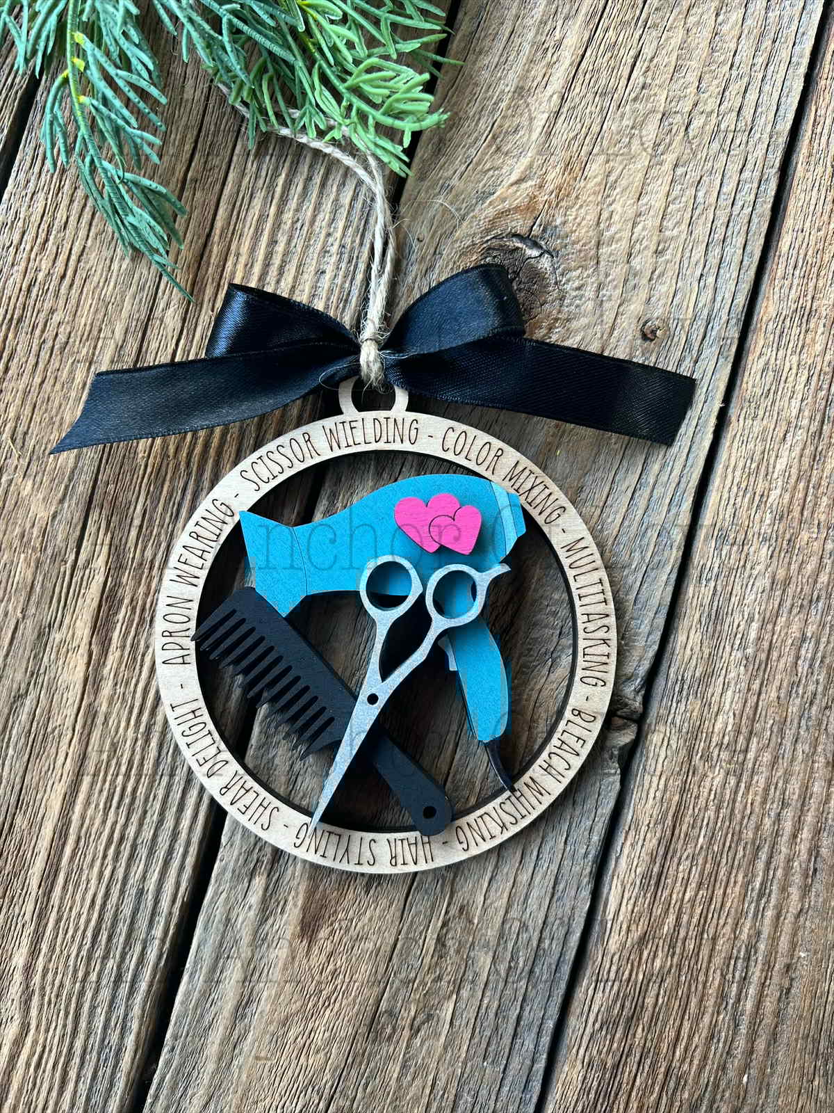 Hair Dresser Christmas ornament, Layered wood beautician ornament, Hair stylists Christmas ornaments, Hair salon decor