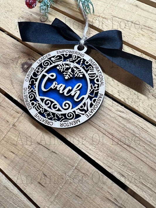 Coach Ornament; Hand Crafted Wooden Ornament; Sport Coach Ornament