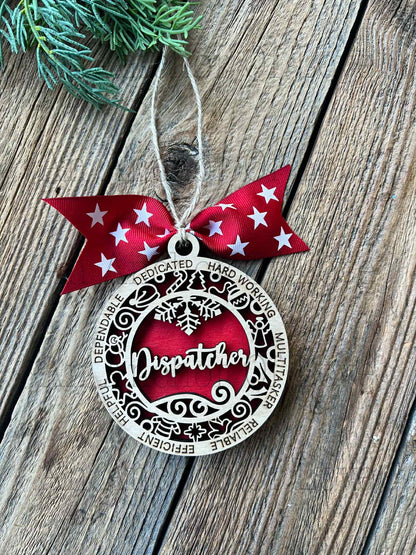 Dispatcher Christmas ornament, Layered wood ornament