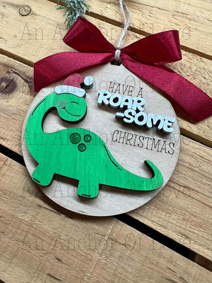 Dinosaur "have a ROAR-SOME Christmas" Ornament/Dino Ornament