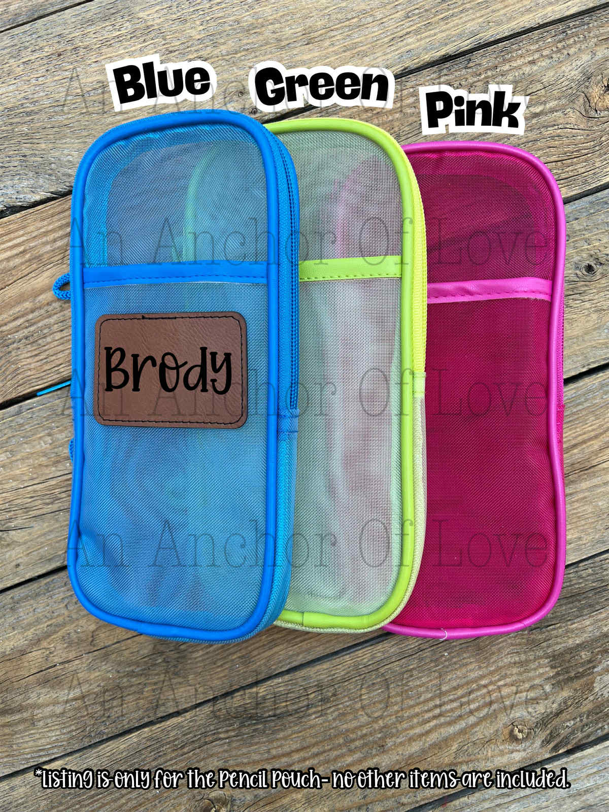 Personalized mesh pencil pouch