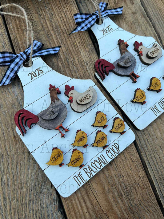 Personalized family chicken Christmas ornament, Christmas ornament /-up to 12 names - personalized family gift