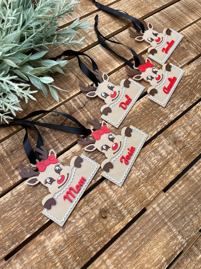 Personalized 3D Printed Reindeer Christmas Ornament – Custom Name Rudolph Tree Decoration, Cute Stocking Stuffer Gift, 3.5 Inch Ornament