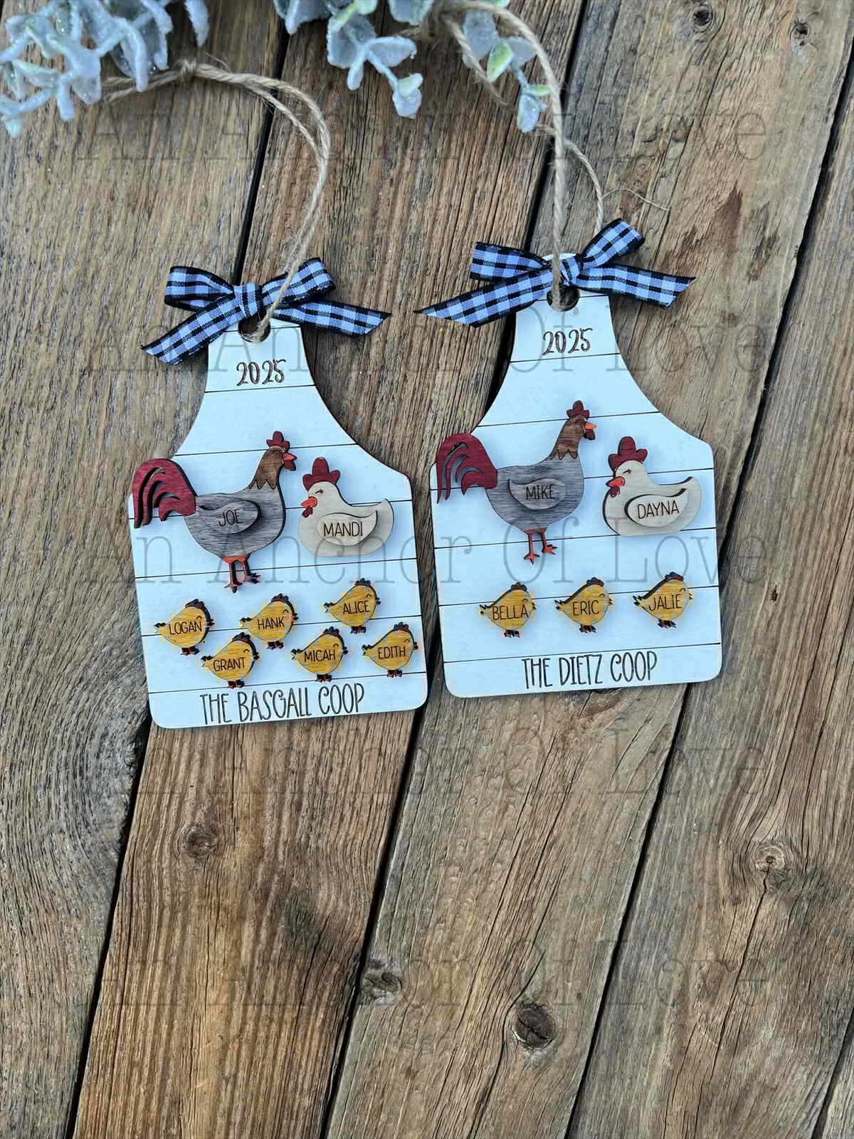 Personalized family chicken Christmas ornament, Christmas ornament /-up to 12 names - personalized family gift