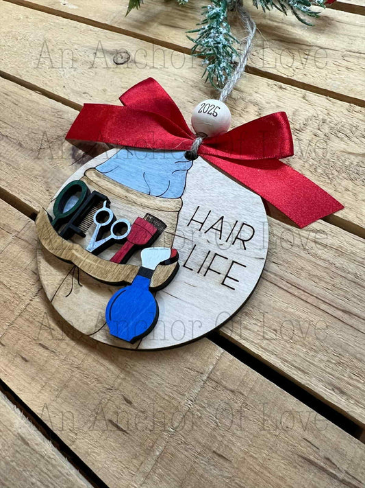 Hair Dresser Christmas ornament, Layered wood beautician ornament, Hair stylists Christmas ornaments, Hair salon decor
