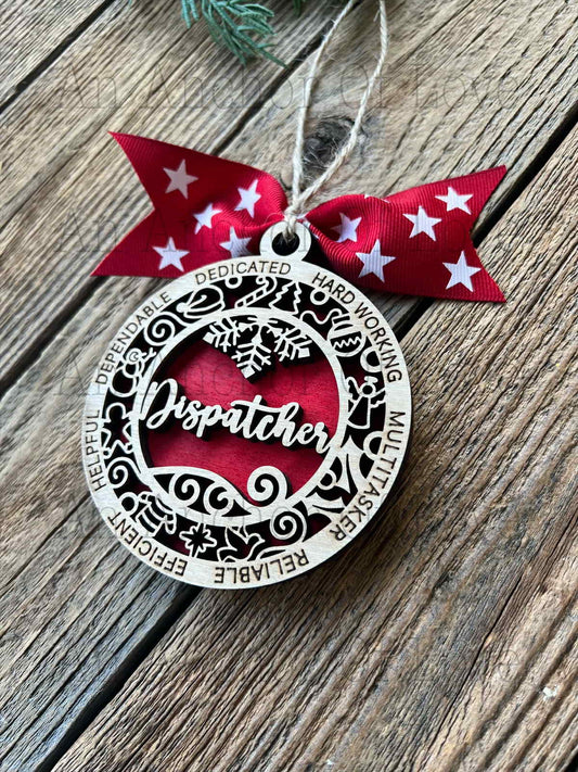 Dispatcher Christmas ornament, Layered wood ornament