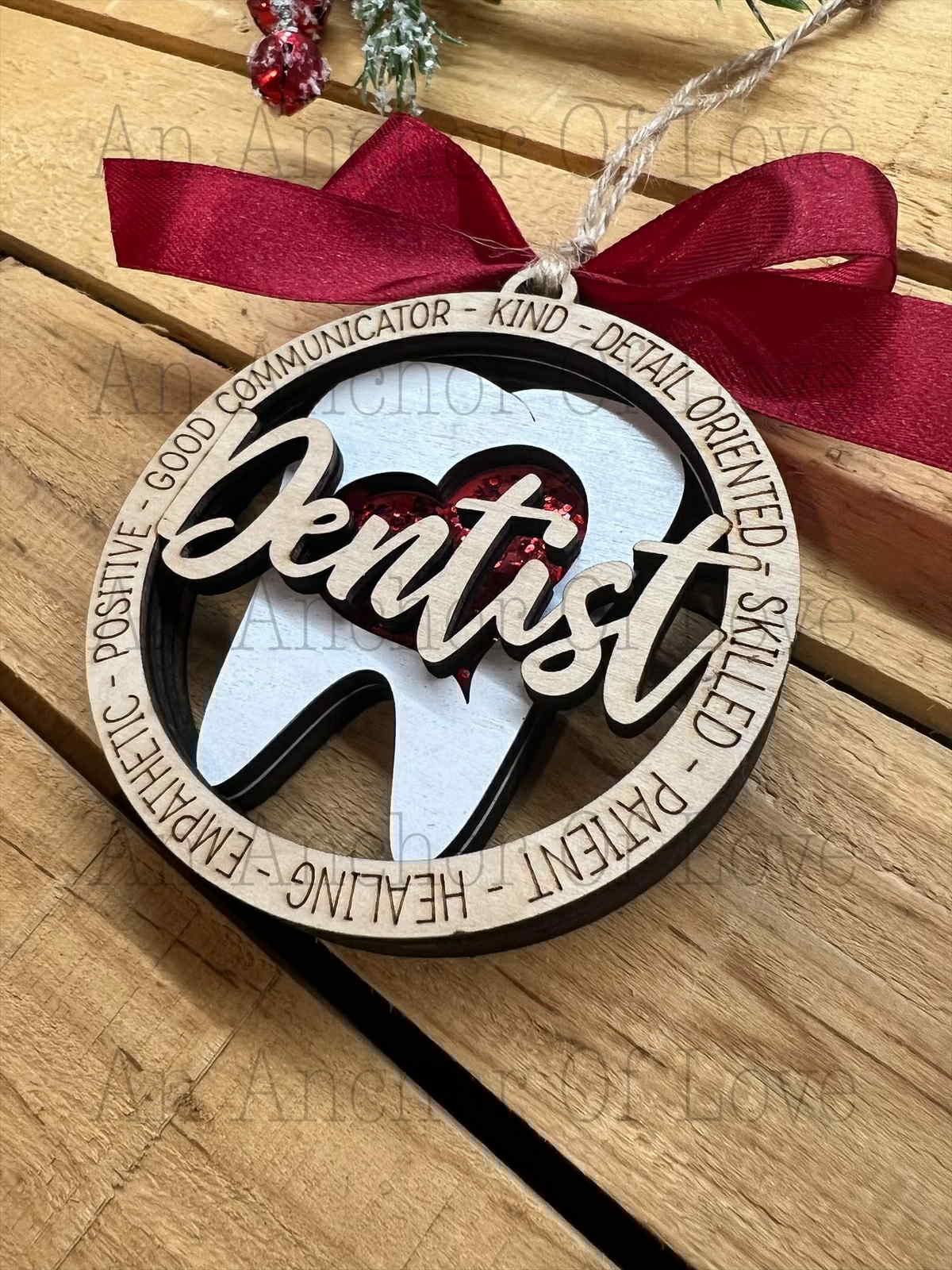 Dentist Layered Wood Ornament, Keepsake Christmas Keepsake Tree Ornament- wooden dentist ornament