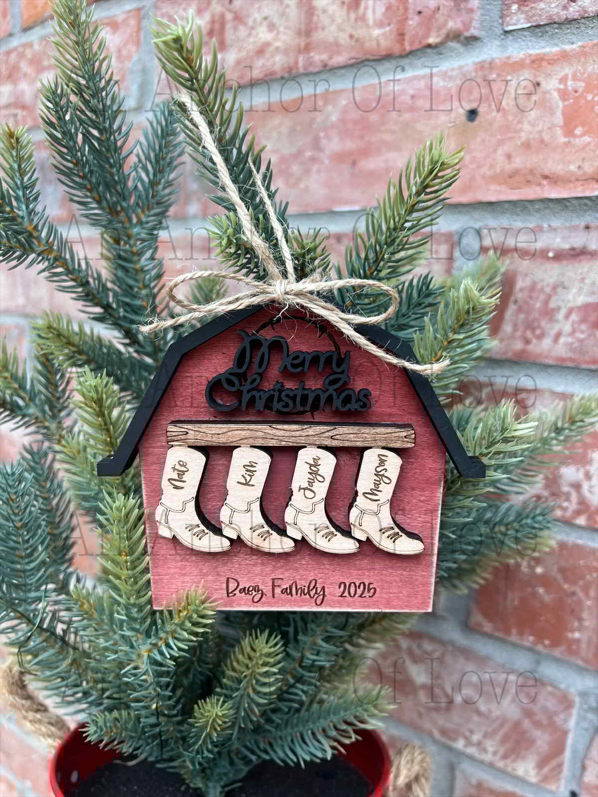Custom personalized family Christmas cowboy barn ornament, Family ornaments, custom ornaments, custom Christmas ornaments, -2024 Ornament