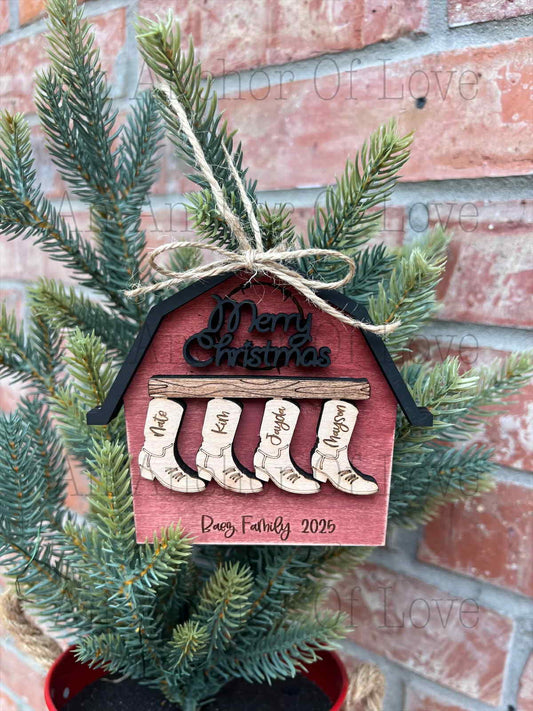 Custom personalized family Christmas cowboy barn ornament, Family ornaments, custom ornaments, custom Christmas ornaments, -2024 Ornament