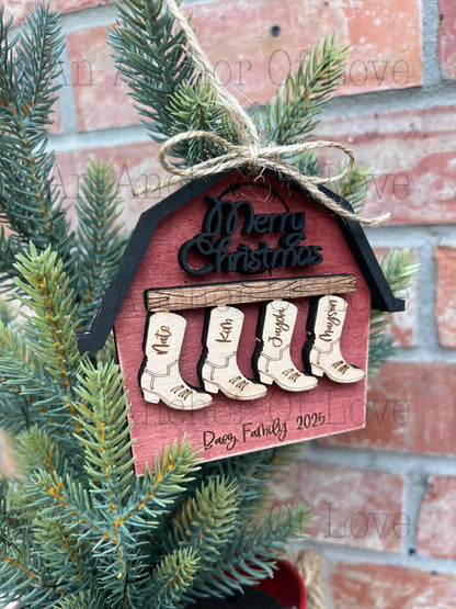 Custom personalized family Christmas cowboy barn ornament, Family ornaments, custom ornaments, custom Christmas ornaments, -2024 Ornament