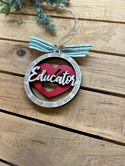 Educator Christmas Ornament, Wood Ornament, Gift for Teacher