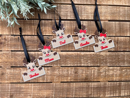 Personalized 3D Printed Reindeer Christmas Ornament – Custom Name Rudolph Tree Decoration, Cute Stocking Stuffer Gift, 3.5 Inch Ornament