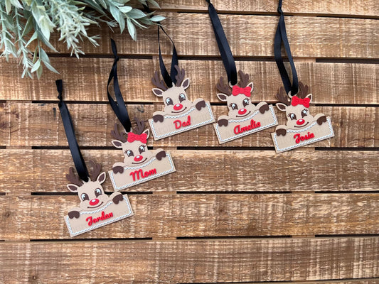 Personalized 3D Printed Reindeer Christmas Ornament – Custom Name Rudolph Tree Decoration, Cute Stocking Stuffer Gift, 3.5 Inch Ornament