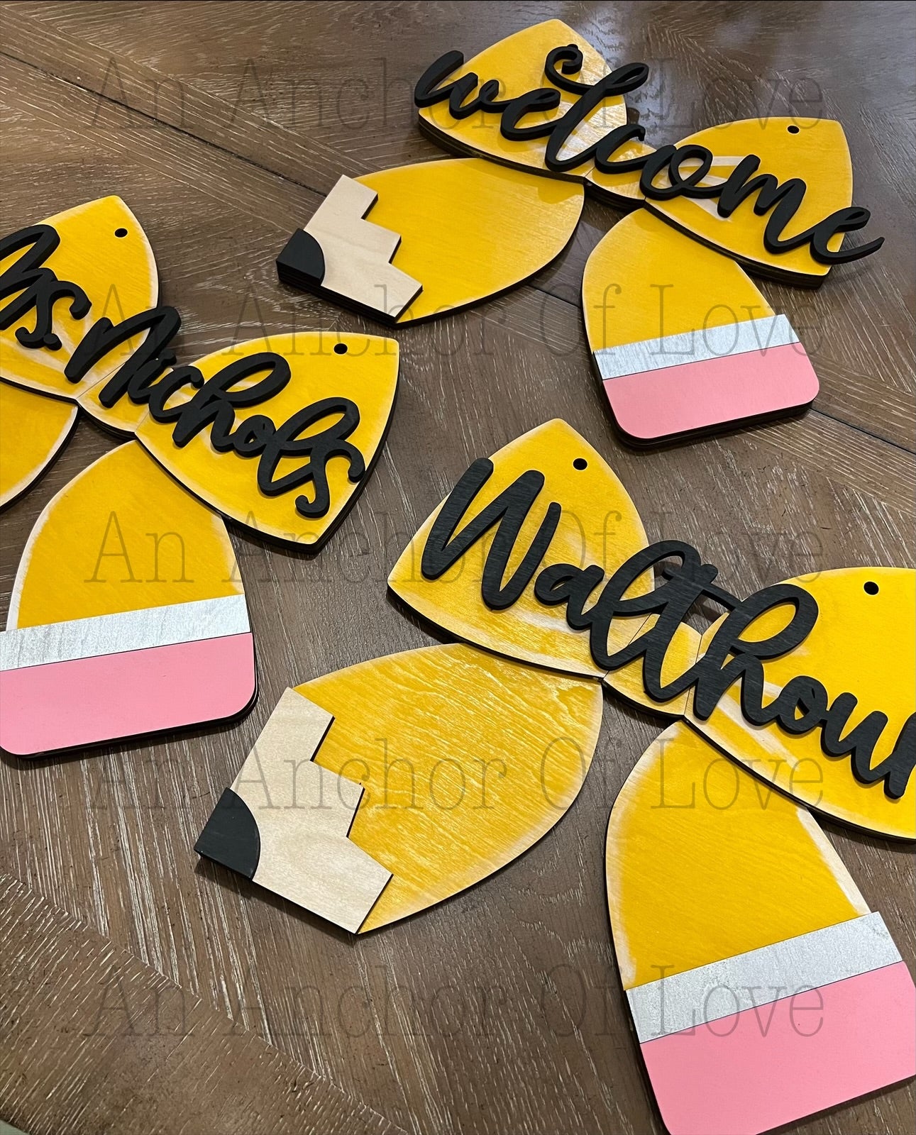 Bow shaped Pencil -Welcome Sign -teachers pencil sign; classroom decor; teacher's door; back to school gift