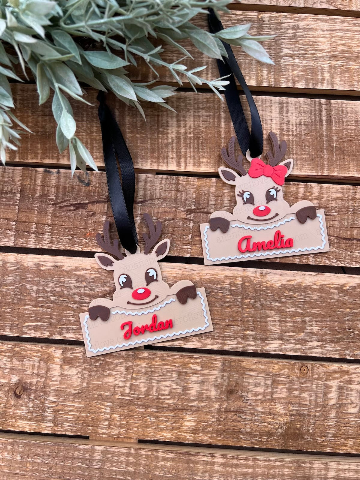 Personalized 3D Printed Reindeer Christmas Ornament – Custom Name Rudolph Tree Decoration, Cute Stocking Stuffer Gift, 3.5 Inch Ornament