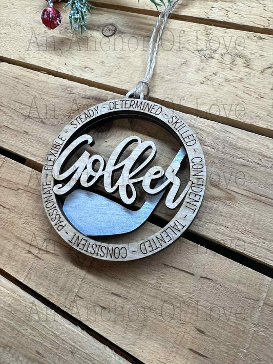 Golf Keepsake Christmas Keepsake Tree Ornament- wooden golfer ornament