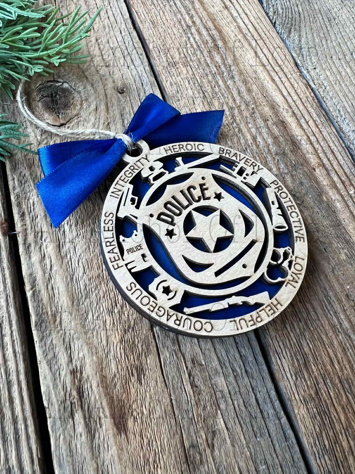 Police Christmas ornament, Layered wood ornament, Police Christmas Gift