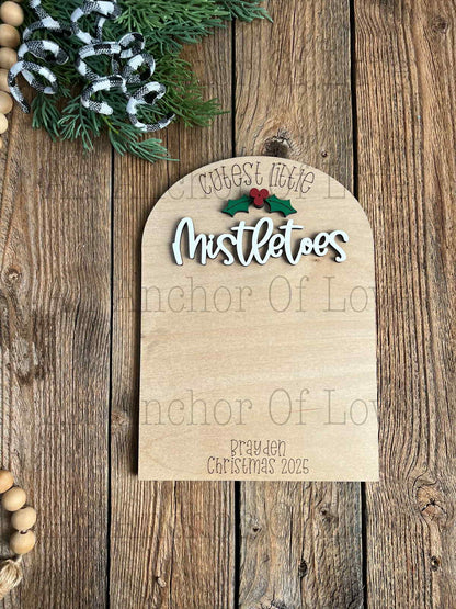 Mistletoes Baby's First Christmas sign Personalized, Newborn Footprint Keepsake, DIY Footprint Christmas Art