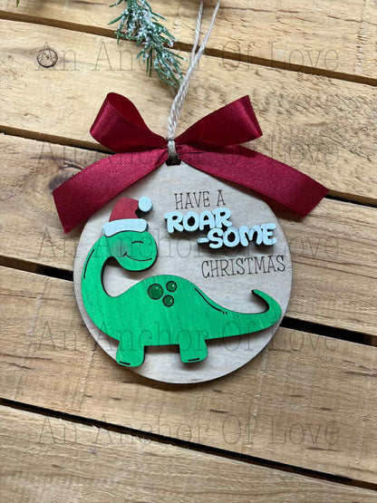 Dinosaur "have a ROAR-SOME Christmas" Ornament/Dino Ornament