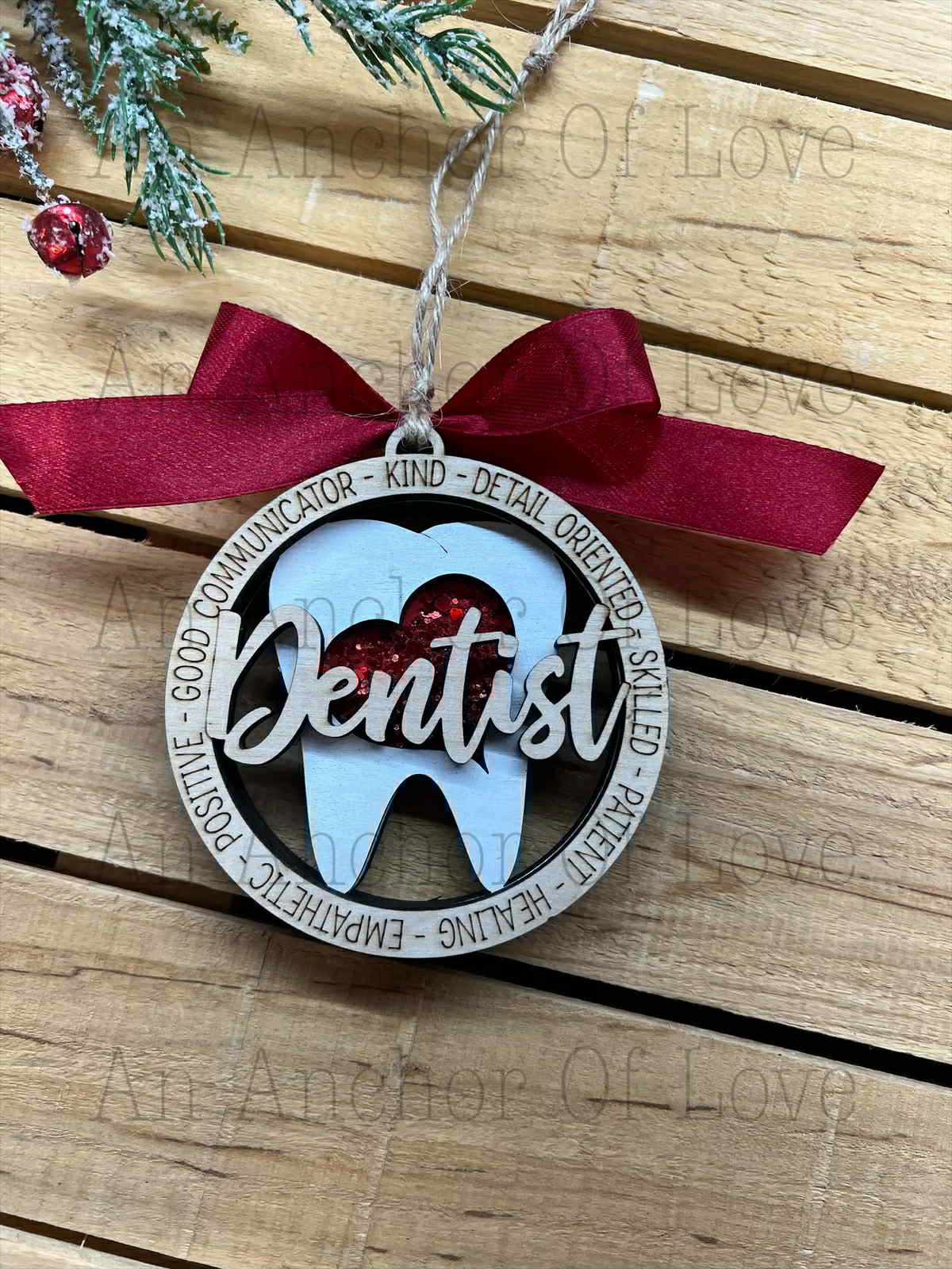 Dentist Layered Wood Ornament, Keepsake Christmas Keepsake Tree Ornament- wooden dentist ornament
