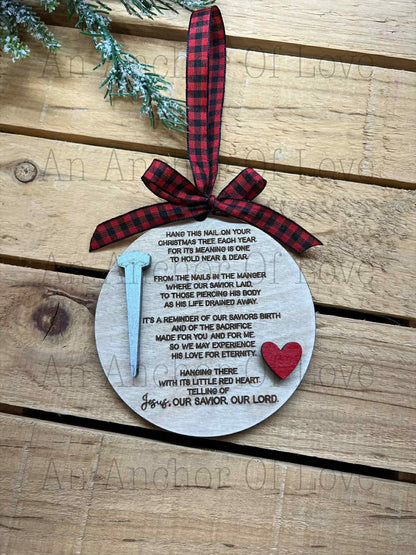 Christ Nail Symbol Christmas Wooden Ornament, Embrace the True Meaning of Christmas, Religious Ornament, Christ Centered Christmas