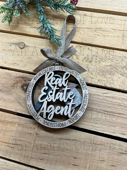 Real Estate Agent Hand Painted, wooden Christmas ornament