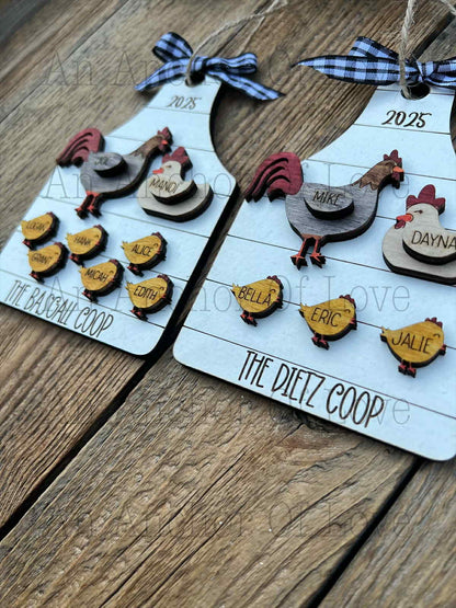 Personalized family chicken Christmas ornament, Christmas ornament /-up to 12 names - personalized family gift