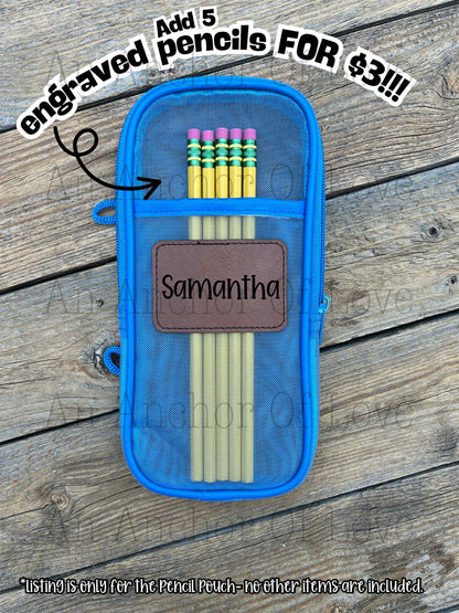 Personalized mesh pencil pouch