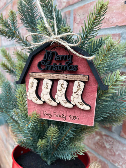 Custom personalized family Christmas cowboy barn ornament, Family ornaments, custom ornaments, custom Christmas ornaments, -2024 Ornament