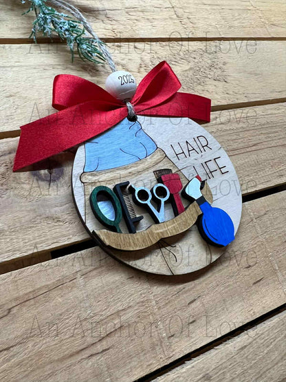 Hair Dresser Christmas ornament, Layered wood beautician ornament, Hair stylists Christmas ornaments, Hair salon decor