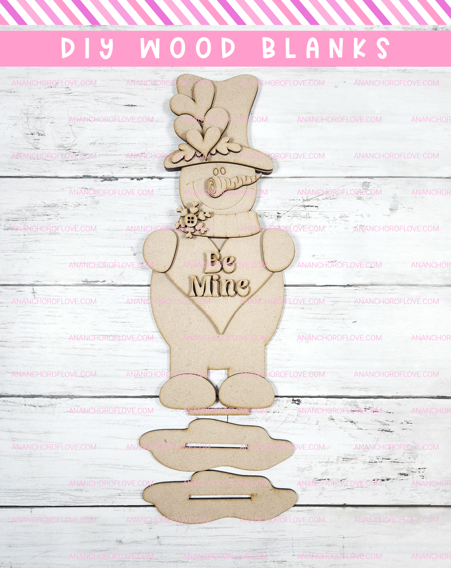 Laser cut wooden blank cutout- be mine snowman shelf sitter